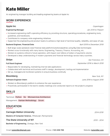 A Markdown resume of an engineering manager