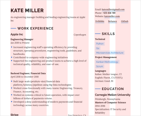 A Markdown resume with consistent alignment and spacing