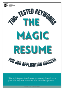 Book cover with title - The magic resume, 700+ tested keywords for job application success